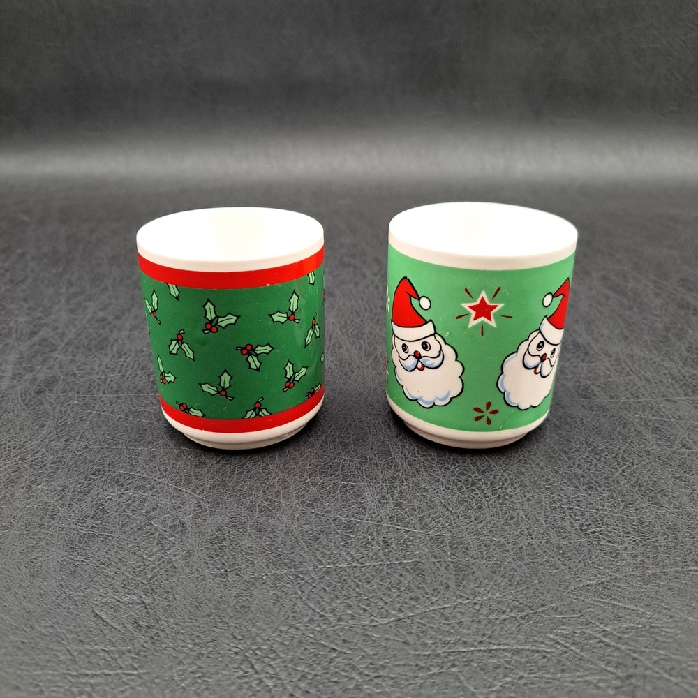 Vintage Target Christmas Votive Candle Holders Set of 2 Santa Claus Holly Berry